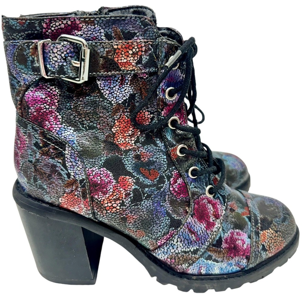 DIBA Metallic Floral Carryn Combat Boot Size 6